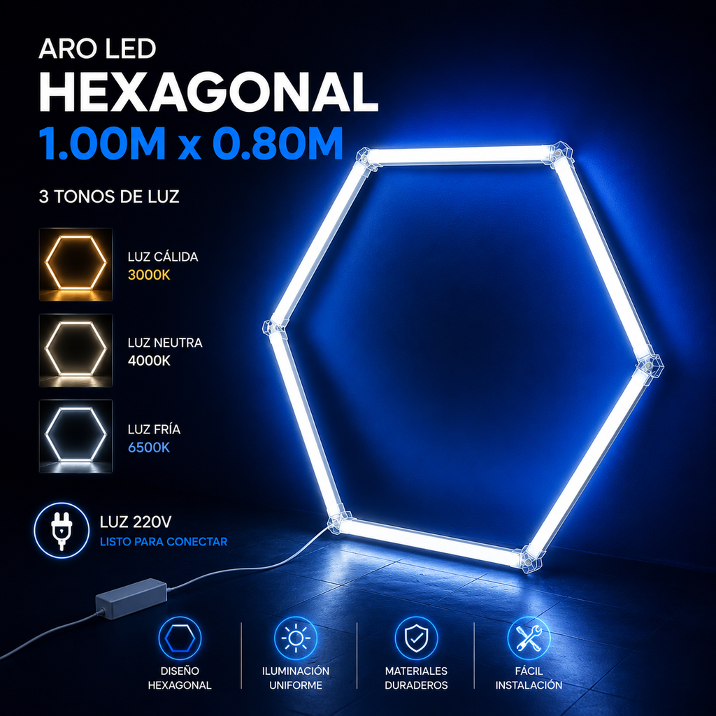 Hexágono LED Pro – 3 Tonos de Luz ⭐⭐⭐⭐⭐