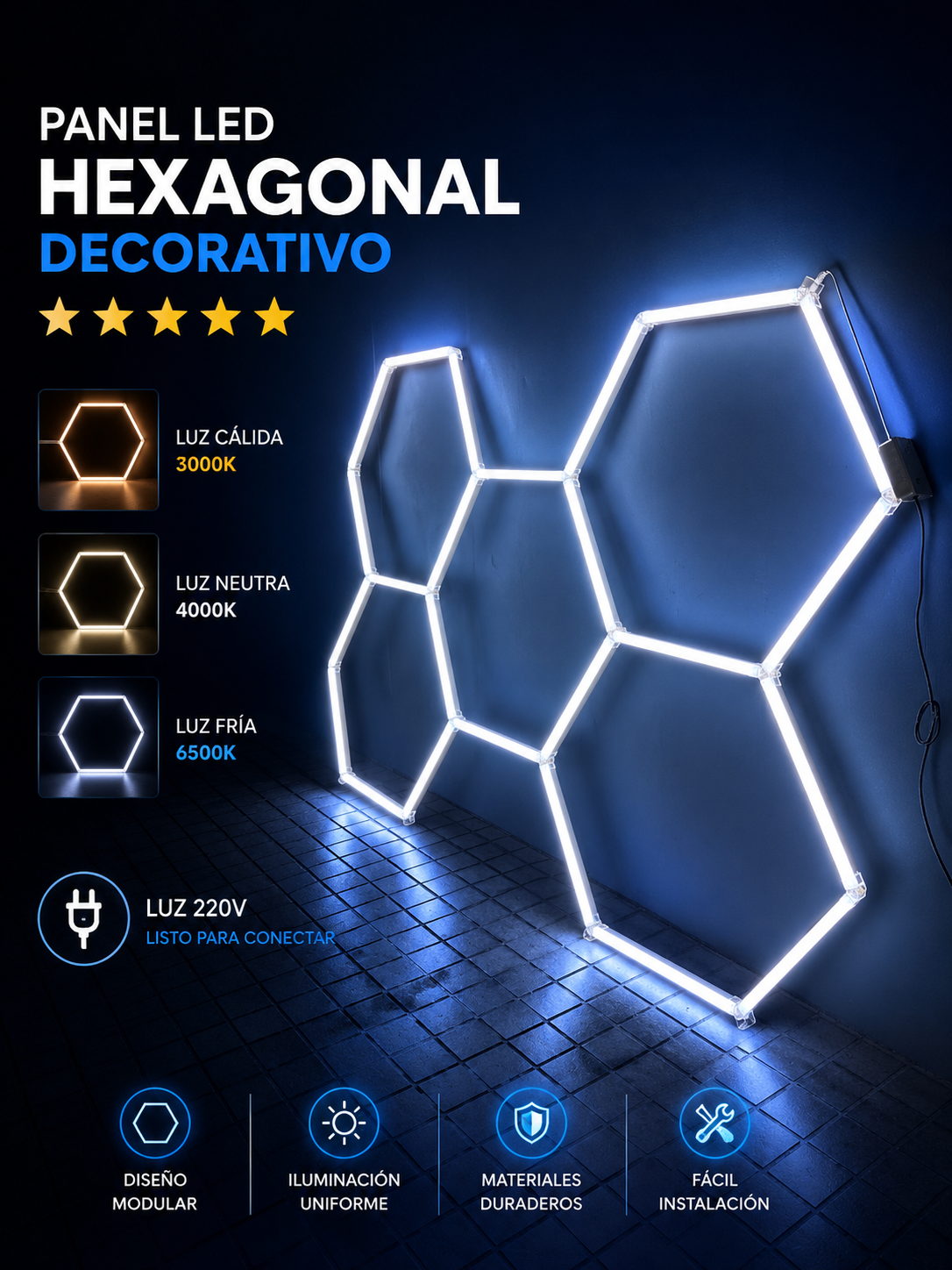 Panel Hexagonal LED Modular ⭐⭐⭐⭐⭐